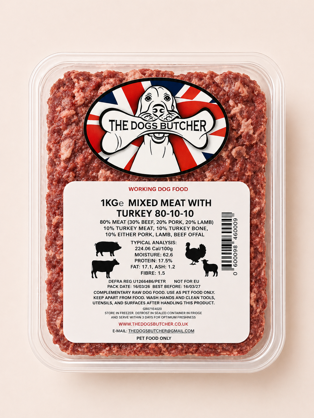 The Dogs Butcher - Mixed Meat With Turkey (1KG)