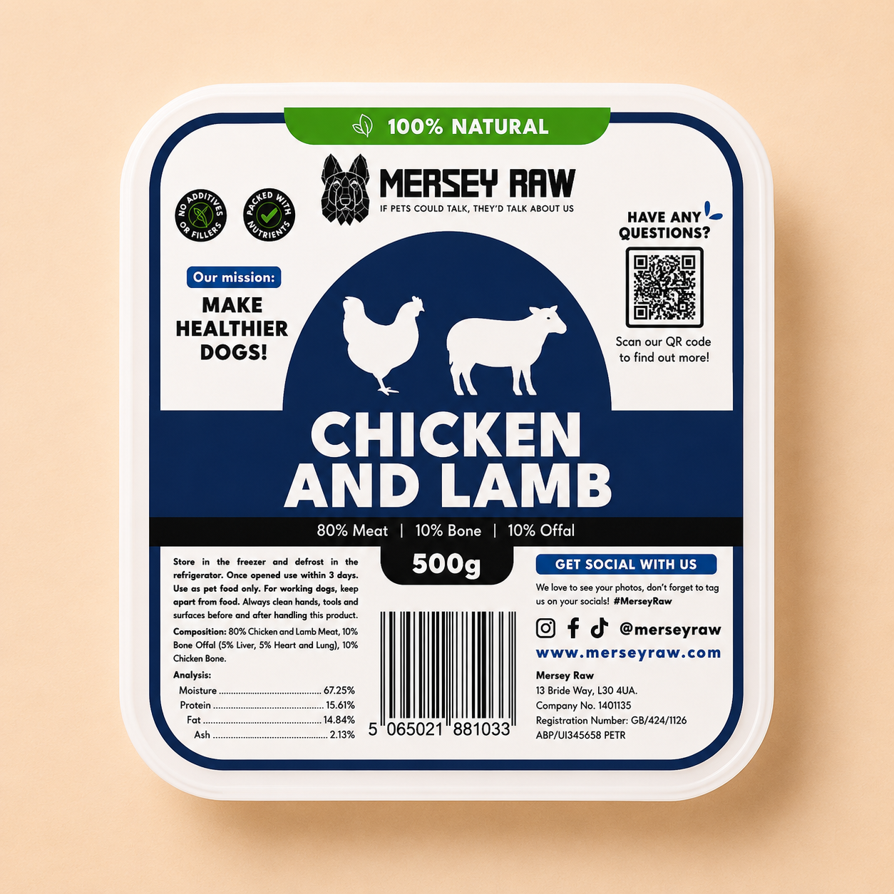 Mersey Raw - Chicken & Lamb (500G)